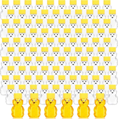 Vista 8 de Patelai 96 botellas de plástico de 2 onzas con forma de oso de miel transparente con forma de oso, dispensador de miel vacío con tapa, tarros