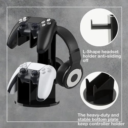 Vista 3 de BATEDI Universal Stand Controller Holder Headset Stand 2 Tier Controller Stand for Xbox ONE PS4 PS5 Xbox Headphone Stand Gamepad Holder for Desk