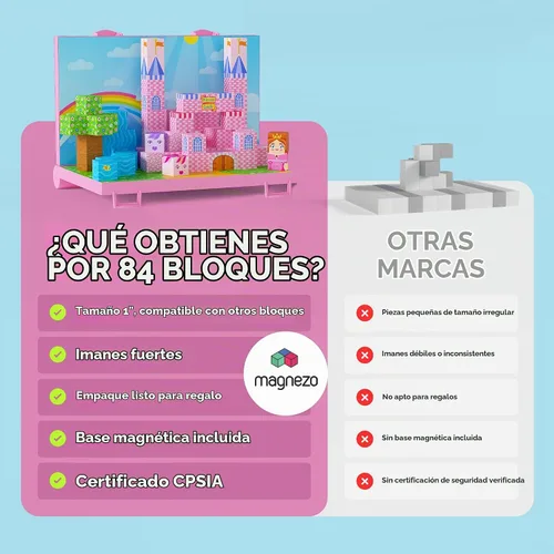Vista 4 de Bloques de construcción magnéticos listos para regalar para niños, cubos magnéticos, juegos de construcción de juguetes de castillo de princesa