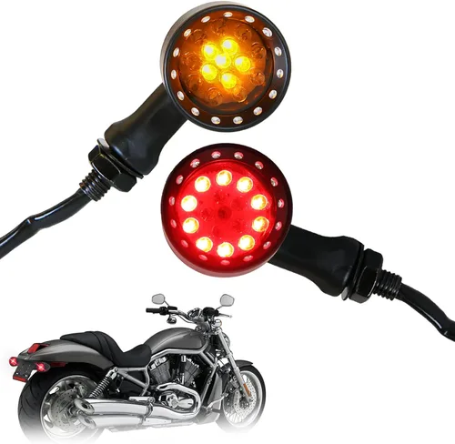 Vista 9 de DREAMIZER - Luces de señal de giro para motocicleta, color negro, 15 LEDs, diseño de bala, luces indicadoras delanteras y traseras, luz blanca y Luz