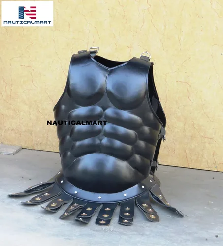 Vista 4 de Medieval para hombre Wearable negro romano armadura muscular con Maximus casco