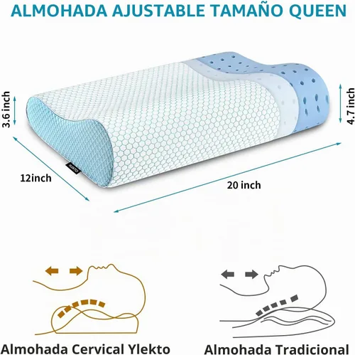 Vista 3 de Almohadas de Espuma Viscoelástica Almohada para el Cuello para Dormir, Almohada Cervical Ergonómica Almohada de Cama para Personas que Duermen