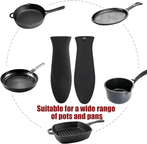 Vista 3 de Paquete de 2 fundas de silicona para mango de sartén de hierro fundido resistentes al calor, fundas para ollas y sartenes, soporte de mango