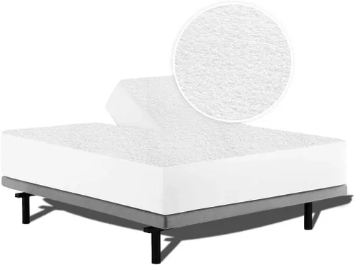 Vista 2 de Protector de colchón de cabeza dividida para camas ajustables o medias divididas, 100 % algodón de rizo impermeable, funda de colchón estilo sábana