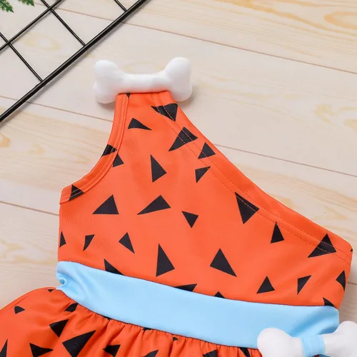 Vista 3 de Disfraz de Bam Bam para niños, disfraz de hombre de la caverna, traje de edad de piedra para niñas, Halloween, cosplay, sesión de fotos de 6 a 6 años