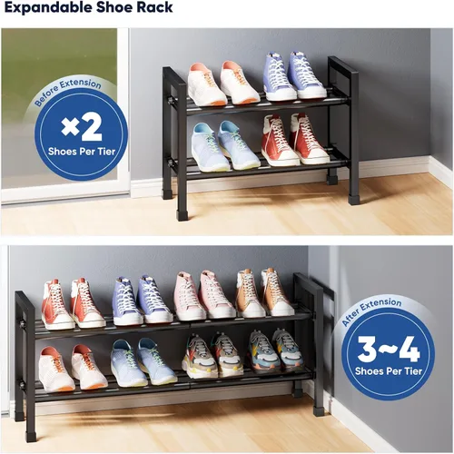 Vista 4 de Abiglifty Zapatero expandible de 2 niveles, zapatero ajustable de 17 a 33 pulgadas para armario, estantes de zapatos de metal para entrada de puerta