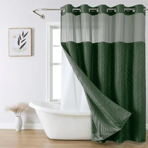 Vista 22 de eachope stall no Hook - Cortina de ducha mechonada con juego de forro a presión, forro interior de tela impermeable blanca, cortina de ducha