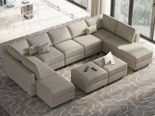 Vista 13 de Belffin Sofá modular convertible de gran tamaño con otomanas de almacenamiento, sofá cama seccional extra grande con diván reversible, sofá cama