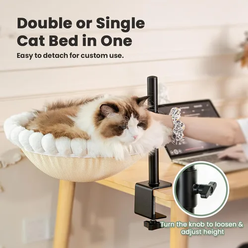 Vista 5 de JUNSPOW Double Cat Desk Bed, 360° Rotation, Holds 44lb, Adjustable, White