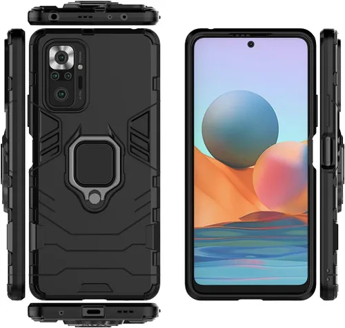 Vista 3 de Compatible con Xiaomi Mi Redmi Note 10 Pro, Redmi Note10 Pro Max, soporte de anillo de metal a prueba de golpes