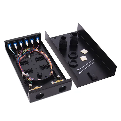 Vista 10 de Caja SC SM 6 puertos+Cables Montaje en pared Caja de fibra con módulo de empalme y cargado 6 puertos SC-UPC monomodo LGX Panel