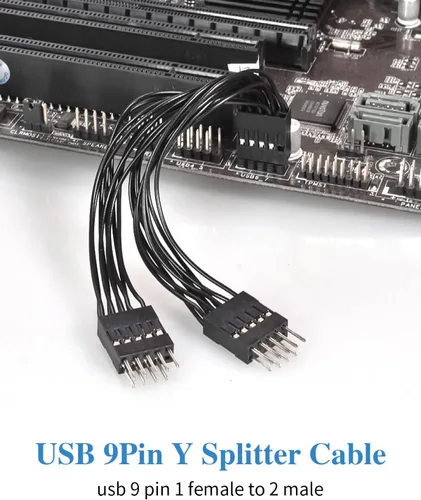 Vista 2 de Duttek Cable divisor USB, 5 pulgadas/5.1 in, USB 2.0 9 pines hembra a doble 9 pines macho extensión para placa base, 1 paquete