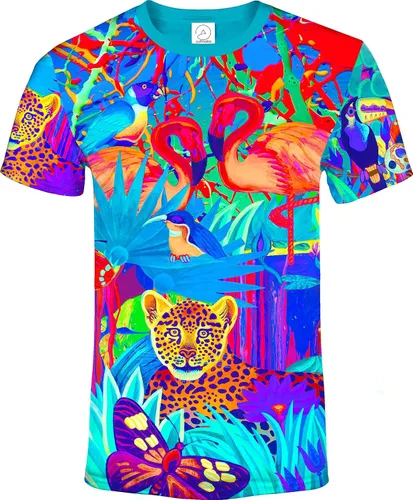 Vista 23 de aofmoka - Camiseta ultravioleta hecha a mano, reactiva a luz negra, con impresión decorativa Crema ácida