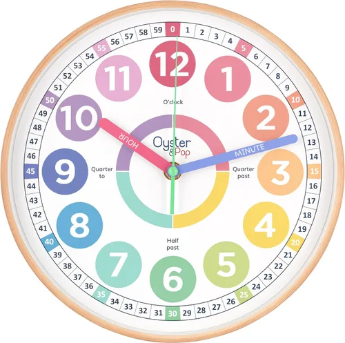 Vista 10 de Oyster&Pop Reloj de aprendizaje para niños - Reloj de enseñanza para decir la hora - Relojes de pared para niños para dormitorios - Decoración