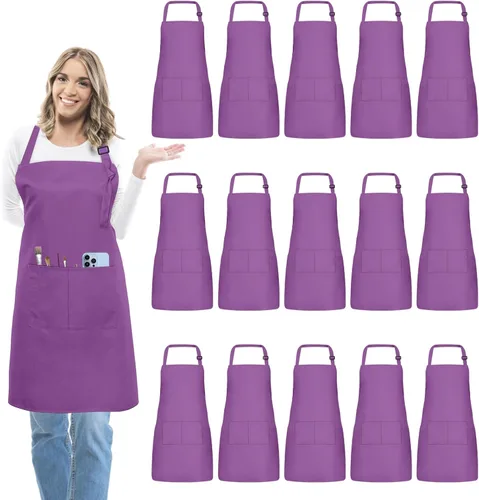 Vista 14 de 15 delantales para adultos a granel con bolsillos, delantal de chef ajustable para mujeres y hombres, pintura, cocina, manualidades (S/L)