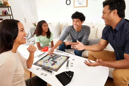 Vista 6 de Mattel Games HLM17 Scrabble Traps Danger (versión alemana), juego de mesa de crucigramas, juego familiar para adultos y niños a partir de 10 años