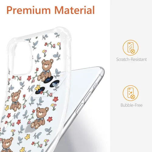 Vista 7 de Funda para teléfono compatible con iPhone 11, diseño de oso y flores, diseño de dibujos animados transparente para niñas y mujeres, bonito oso
