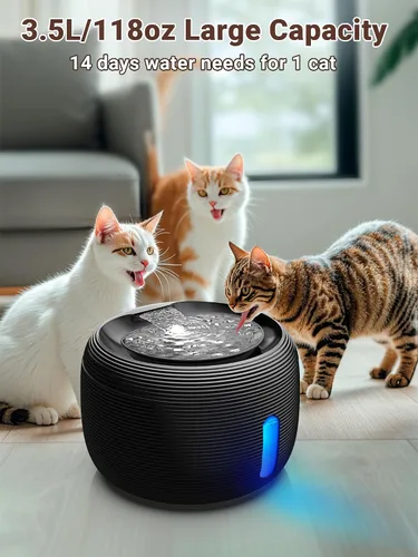 Vista 2 de Kastty Fuente de Agua para Gatos de 3.5L/118 oz, Fuente de Agua Silenciosa de Gran Capacidad para Mascotas para Gatos de Interior con Luz LED