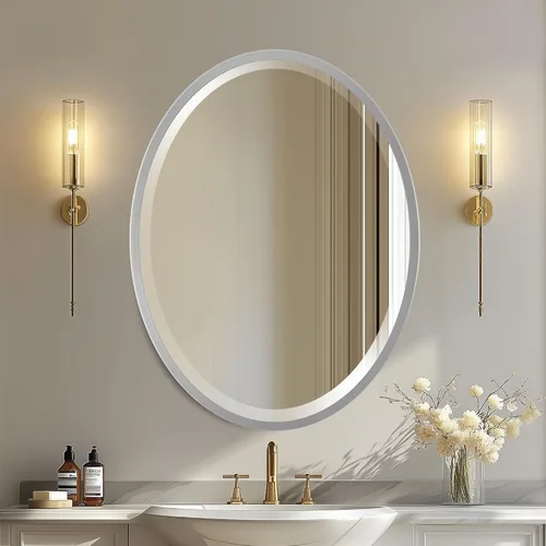 Vista 13 de OVALCREST - Espejo de pared ovalado de madera biselado para decoración del hogar, baño, tocador, dormitorio, sala de estar, pasillo - Estilo Londres