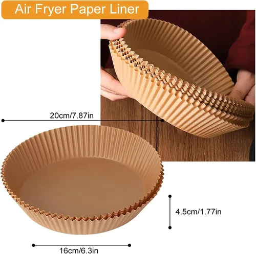 Vista 2 de Forro de papel desechable para freidora de aire, 100 forros desechables antiadherentes para freidora de aire, papel de hornear para freidora