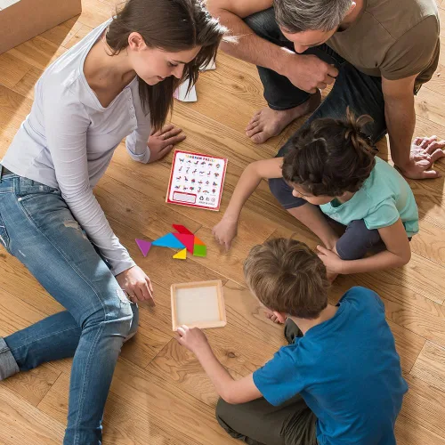 Vista 6 de ArtCreativity Rompecabezas de madera Tangram para niños, 7 piezas de colores, rompecabezas educativo, juguete de aprendizaje para niños y niñas
