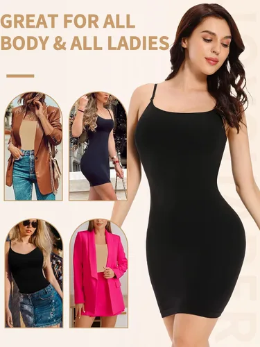 Vista 4 de JOYSHAPER Vestido moldeador para mujer, vestido largo sin mangas, vestido camisola con control de abdomen