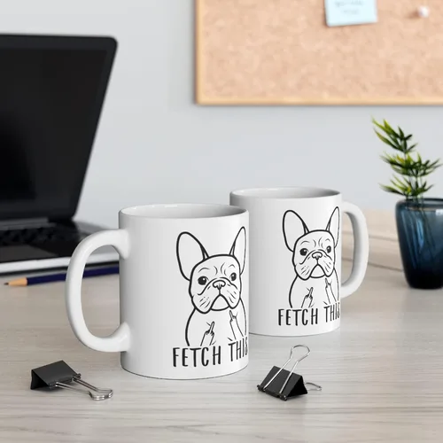 Vista 5 de Divertida taza de café blanca con texto en inglés «Fetch This Middle Finger Christmas 2025», 11 onzas