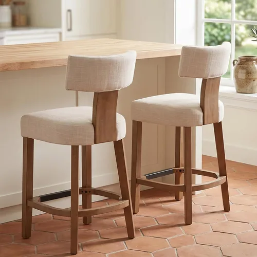 Vista 11 de RIVOVA Taburete de bar de 26 pulgadas de altura de mostrador, taburetes de bar de cocina modernos con respaldo y patas de madera maciza, taburetes