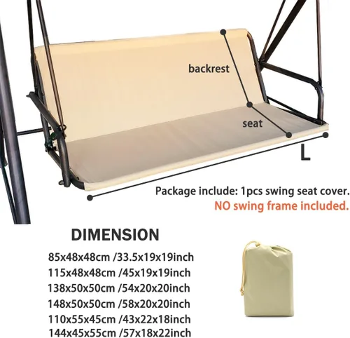 Vista 7 de J&C Funda de repuesto para asiento de columpio de patio, resistente 600D, soporte de asiento de columpio para exteriores, impermeable, resistente a