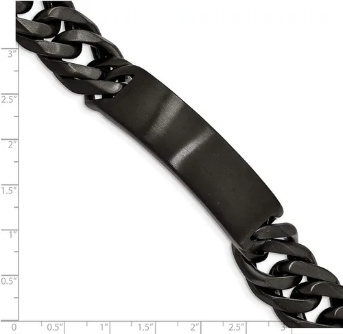 Vista 5 de Engravable Personalized Custom Stainless Steel Brushed Black IP-plated Curb ChainID Bracelet For Men Length 9 inches Width 1 mm With Box And Tongue