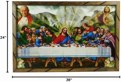 Vista 2 de Cuadro La Ultima Cena San Judas, El Papa Marco de Madera Rústico para Colgar 2436R Hecho México