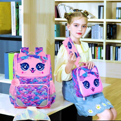 Vista 29 de KLFVB Mochila de 3 piezas para niñas y niños, bolsa de libros de dinosaurio de unicornio de 15 pulgadas con lonchera, bolsa escolar preescolar