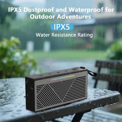 Vista 2 de Altavoz Bluetooth, altavoces Bluetooth inalámbricos portátiles con sonido HD, altavoz impermeable IPX5 con luces LED RGB, Bluetooth5.3
