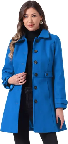 Vista 15 de Abrigo clásico de invierno con bolsillos de Allegra K para mujer; chaquetón de botonadura sencilla Verde militar