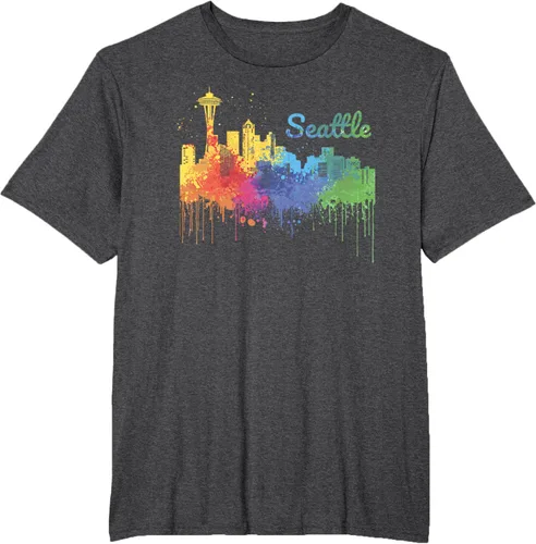 Vista 14 de Seattle Washington Skyline Watercolor Souvenir Seattle Camiseta, Negro