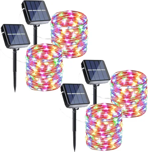Vista 15 de Joomer - Tira de luces solares de hadas, paquete de 2, total 80 pies, 240 LED, luces de cuerda solar para exteriores, impermeables, 8 modos