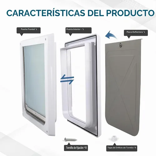 Vista 7 de PAWISE Puerta de perro de 2 vías, puerta para perro con cerradura con panel de metal seguro y solapa transparente flexible, resistente a