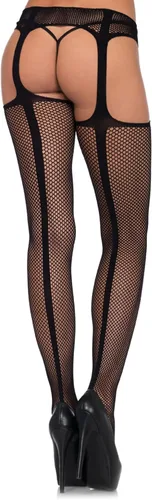 Vista 2 de Leg Avenue Women's Fishnet Stockings with Attached Garter Belt
