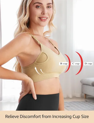 Vista 5 de Pumping Bra for Breastfeeding Supportive Workout Racerback Nursing & Maternity Bra Wirefree Yoga Sport Bra