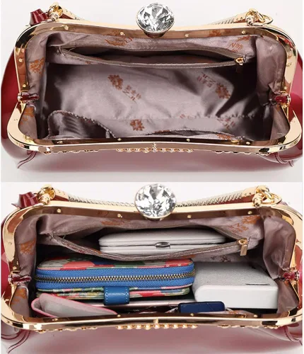 Vista 5 de ROUROU Bolso de mano brillante de cuero de charol para mujer, bolsa de mano con asa superior, bolsa de hombro de noche, cartera de boda, bolso