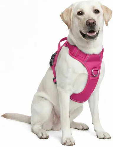 Vista 16 de Arnés sin tirones para perro, con 2 clips para correa, chaleco Oxford reflectante ajustable para mascotas con asa de fácil control para perros Negro
