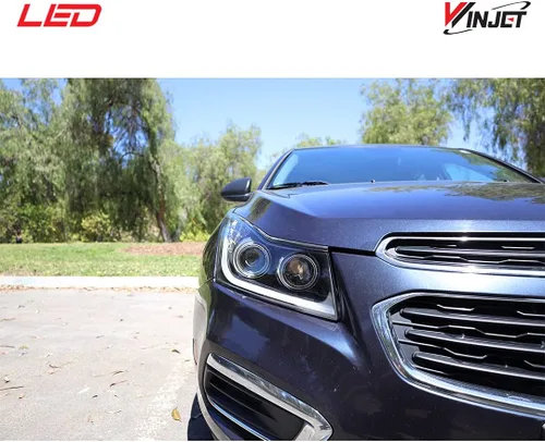 Vista 5 de Faro delantero con lente proyector transparente/carcasa negra, con barra DRL de luz LED (Chevy Cruze), Winjet WJ10-0324-04