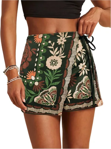 Vista 14 de SweatyRocks Mini faldas bohemias para mujer, pantalones cortos florales con Negro