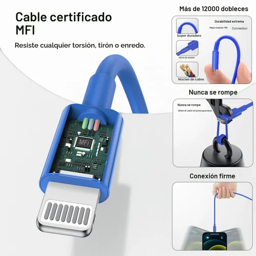 Vista 3 de Cargador rápido para iPhone, cable Lightning de carga rápida de 10 pies, para iPhone 14, 13, 12 Pro Max, cargador de carga rápida con bloque
