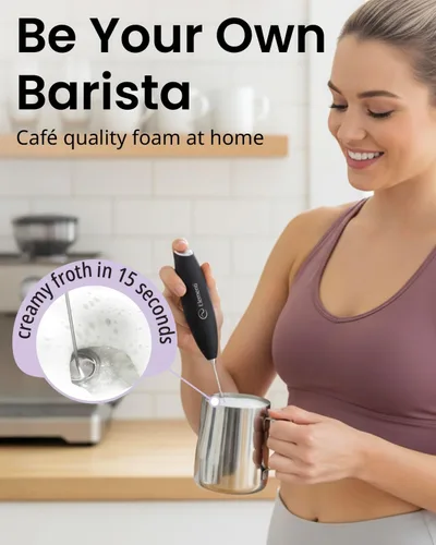 Vista 2 de Elementi Varita espumadora de leche, agitador eléctrico de mano fácil de usar para bebidas en polvo, batidor de café duradero y potente y varita