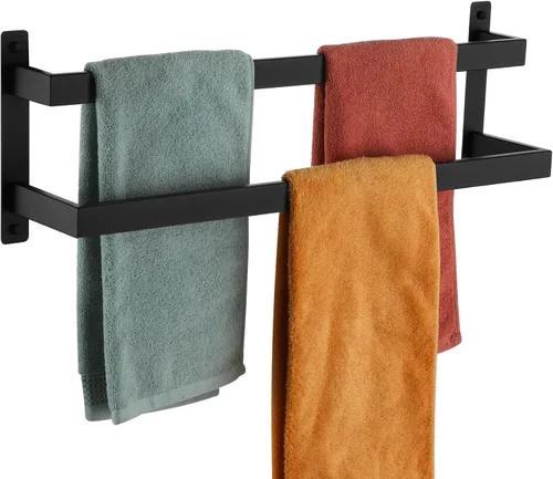 Vista 19 de KOKOSIRI Barras para Toallas de Baño de 2 Niveles Tipo Escalera Dorado Cepillado Rieles para Toallas de 24 Pulgadas Soportes para Toallas Montados