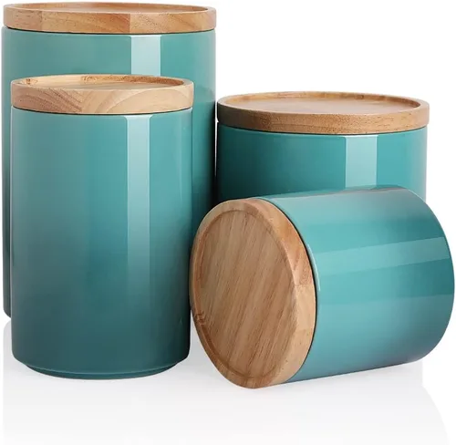 Vista 51 de Botes de Cocina Sweejar Tarro de Cerámica para Almacenamiento de Alimentos, Contenedores Apilables con Tapa de Madera de Sellado Hermético