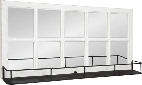 Vista 7 de Kate and Laurel Jackson Casual Farmhouse - Espejo de ventana de madera maciza de 10 pulgadas con estante de metal negro envejecido, 40 x 18