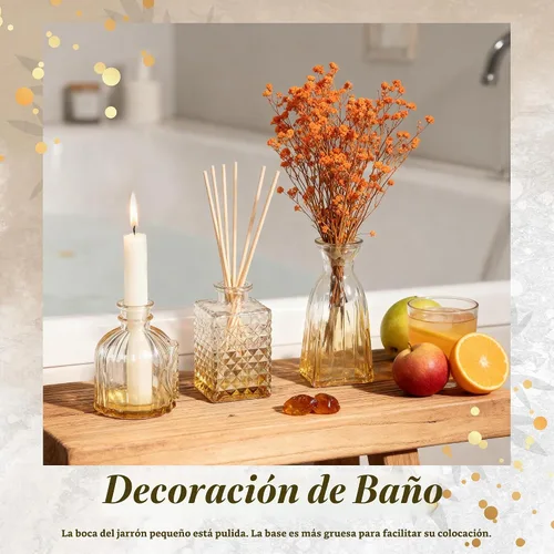 Vista 4 de Der Rose Juego de 12 jarrones de vidrio ámbar, pequeños jarrones para flores, centros de mesa rústicos de boda y decoración del hogar
