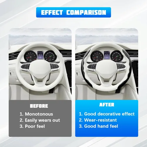 Vista 5 de Funda de fibra de carbono para volante de automóvil, antideslizante, de cuero transpirable, protector de volante de vehículo segmentado, agarre